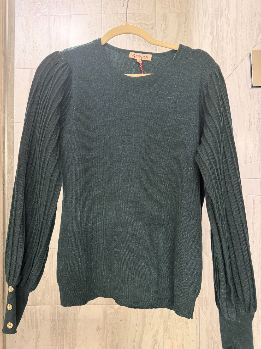 Nanette Lepore Forest Green Puff-Sleeve Knit Sweater